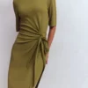 Zinnia Tie Jersey Short Dress Olive Zinnia Tie Jersey Short Dress Olive