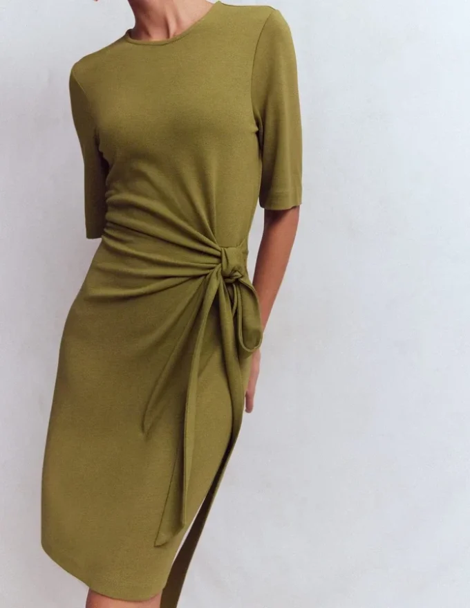 Zinnia Tie Jersey Short Dress Olive Zinnia Tie Jersey Short Dress Olive