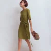 Zinnia Tie Jersey Short Dress Olive Zinnia Tie Jersey Short Dress Olive