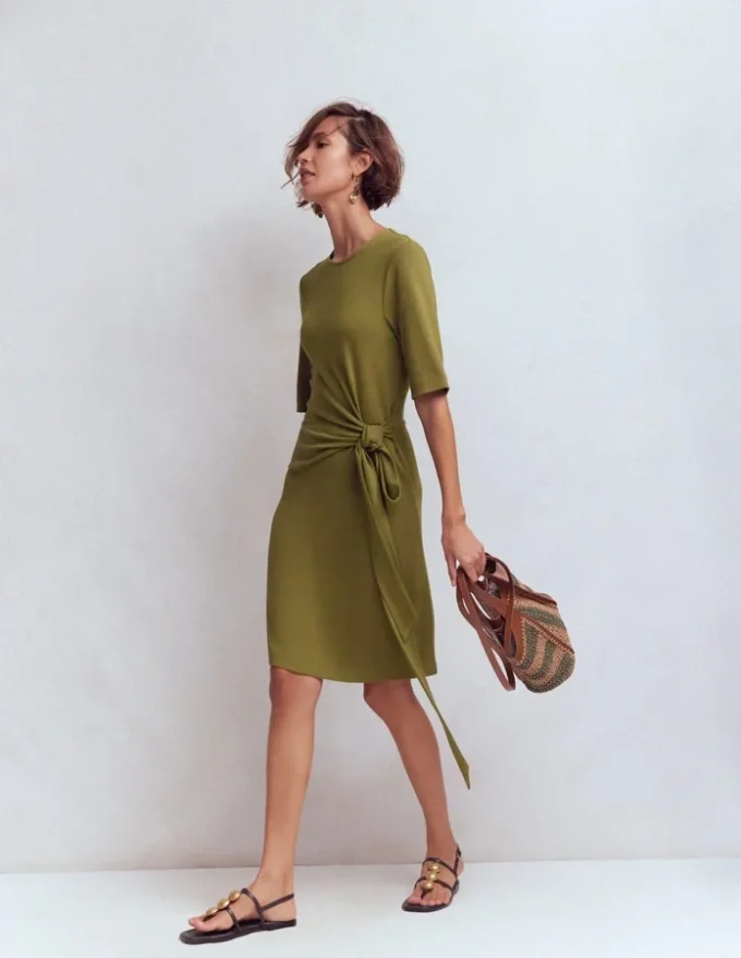 Zinnia Tie Jersey Short Dress Olive Zinnia Tie Jersey Short Dress Olive
