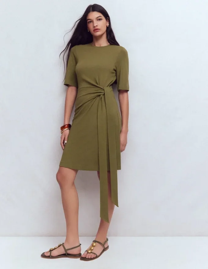 Zinnia Tie Jersey Short Dress Olive Zinnia Tie Jersey Short Dress Olive