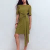 Zinnia Tie Jersey Short Dress Olive Zinnia Tie Jersey Short Dress Olive