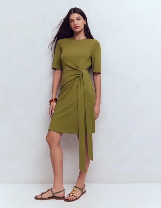 Zinnia Tie Jersey Short Dress Olive Zinnia Tie Jersey Short Dress Olive