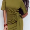 Zinnia Tie Jersey Short Dress Olive Zinnia Tie Jersey Short Dress Olive