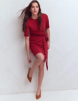 Zinnia Tie Jersey Short Dress Rich Chestnut