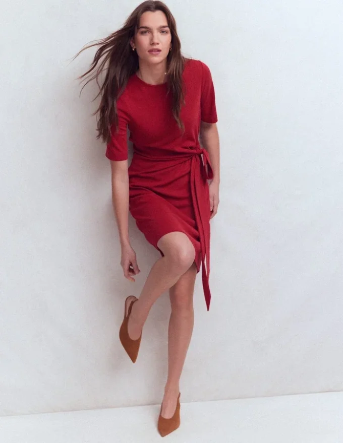 Zinnia Tie Jersey Short Dress Rich Chestnut Zinnia Tie Jersey Short Dress Rich Chestnut