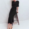 Zinnia Tie Ponte Midi Dress Black Zinnia Tie Ponte Midi Dress Black