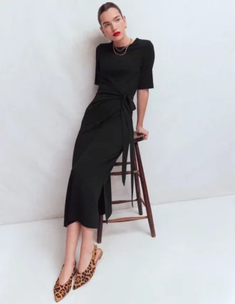 Zinnia Tie Ponte Midi Dress Black