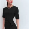 Zinnia Tie Ponte Midi Dress Black Zinnia Tie Ponte Midi Dress Black