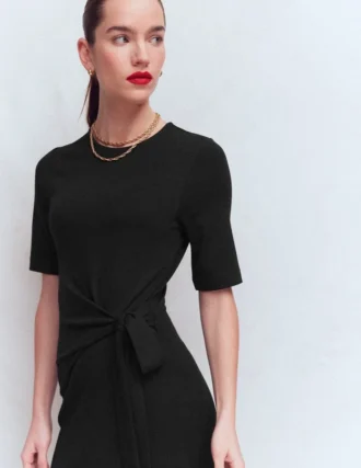 Zinnia Tie Ponte Midi Dress Black