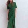 Zinnia Tie Ponte Midi Dress Dark Green Zinnia Tie Ponte Midi Dress Dark Green