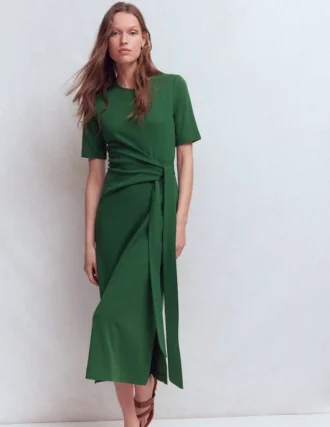 Zinnia Tie Ponte Midi Dress Dark Green