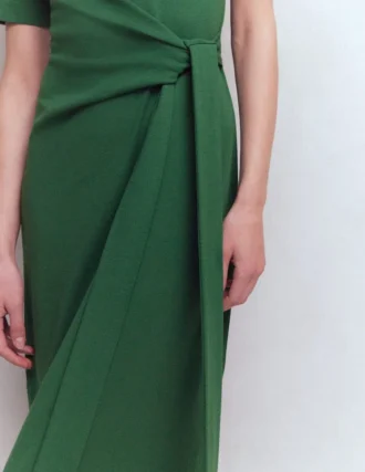 Zinnia Tie Ponte Midi Dress Dark Green