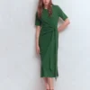 Zinnia Tie Ponte Midi Dress Dark Green Zinnia Tie Ponte Midi Dress Dark Green