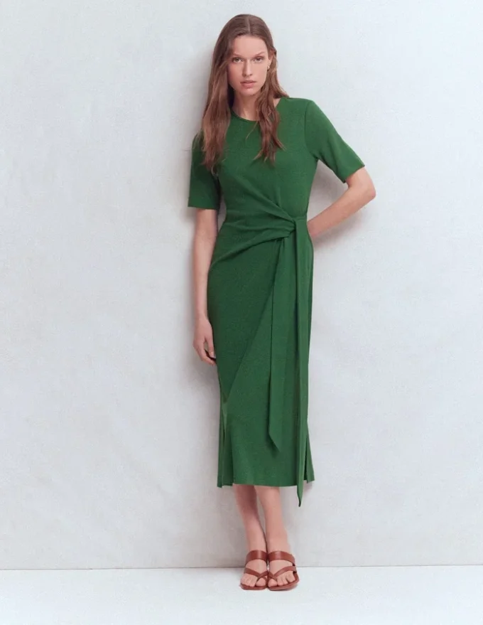 Zinnia Tie Ponte Midi Dress Dark Green Zinnia Tie Ponte Midi Dress Dark Green