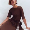 Zinnia Tie Ponte Midi Dress Espresso Zinnia Tie Ponte Midi Dress Espresso