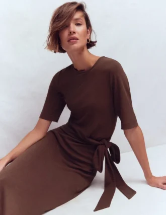 Zinnia Tie Ponte Midi Dress Espresso