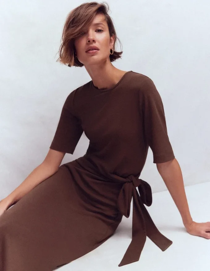 Zinnia Tie Ponte Midi Dress Espresso Zinnia Tie Ponte Midi Dress Espresso