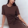 Zinnia Tie Ponte Midi Dress Espresso Zinnia Tie Ponte Midi Dress Espresso