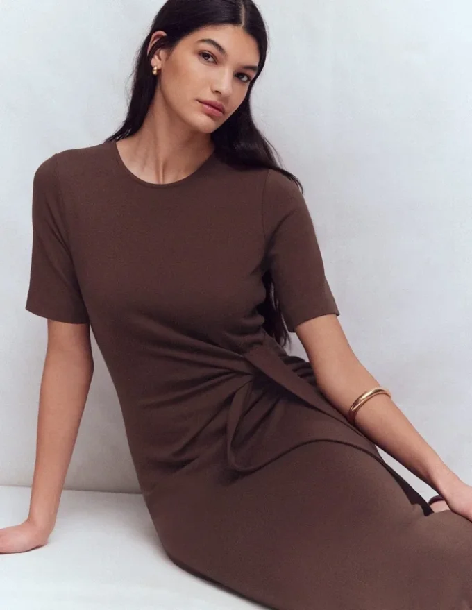 Zinnia Tie Ponte Midi Dress Espresso Zinnia Tie Ponte Midi Dress Espresso