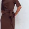 Zinnia Tie Ponte Midi Dress Espresso Zinnia Tie Ponte Midi Dress Espresso