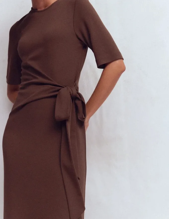 Zinnia Tie Ponte Midi Dress Espresso Zinnia Tie Ponte Midi Dress Espresso