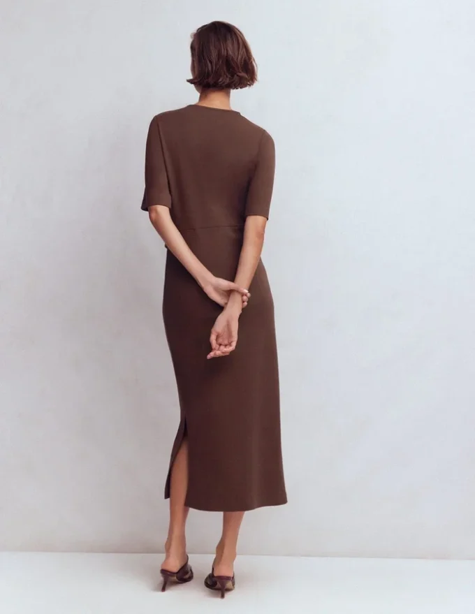 Zinnia Tie Ponte Midi Dress Espresso Zinnia Tie Ponte Midi Dress Espresso