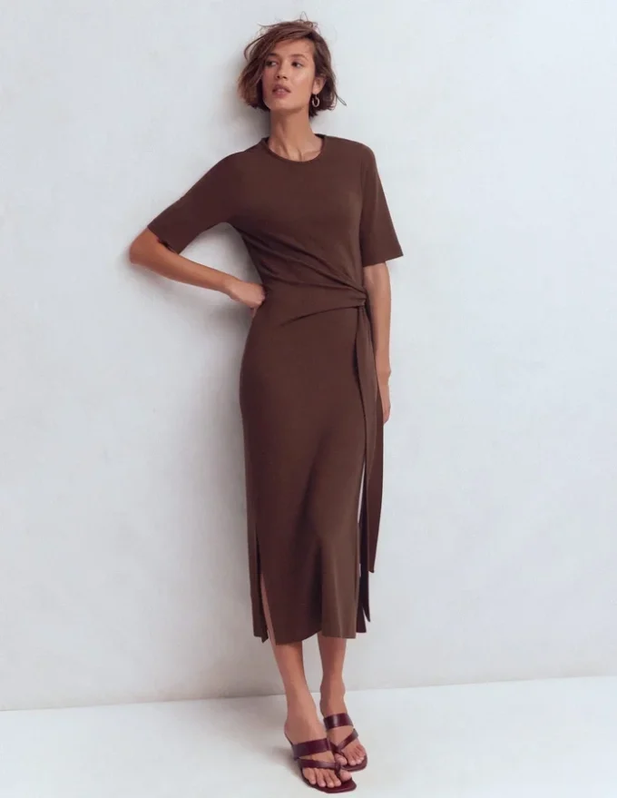 Zinnia Tie Ponte Midi Dress Espresso Zinnia Tie Ponte Midi Dress Espresso