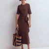 Zinnia Tie Ponte Midi Dress Espresso Zinnia Tie Ponte Midi Dress Espresso
