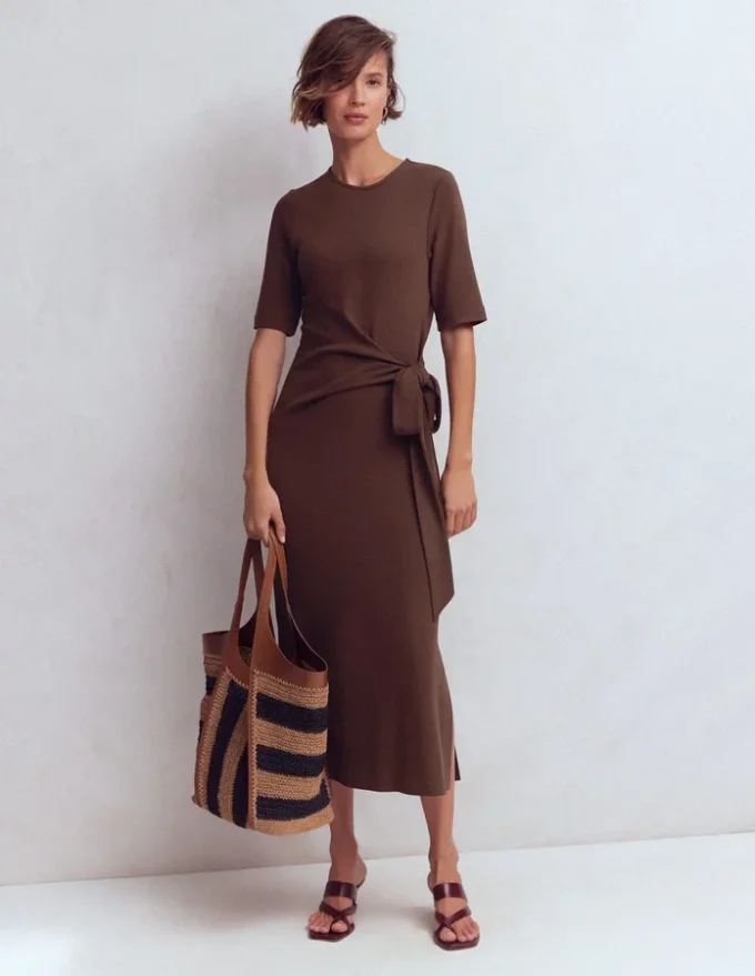 Zinnia Tie Ponte Midi Dress Espresso Zinnia Tie Ponte Midi Dress Espresso
