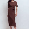 Zinnia Tie Ponte Midi Dress Espresso Zinnia Tie Ponte Midi Dress Espresso
