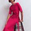 Zinnia Tie Ponte Midi Dress Vibrant Pink Zinnia Tie Ponte Midi Dress Vibrant Pink