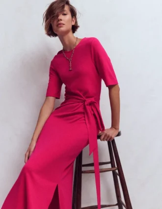 Zinnia Tie Ponte Midi Dress Vibrant Pink