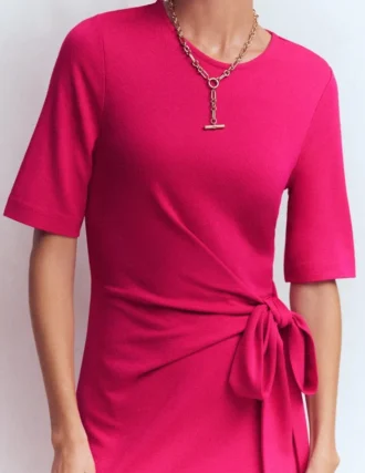 Zinnia Tie Ponte Midi Dress Vibrant Pink