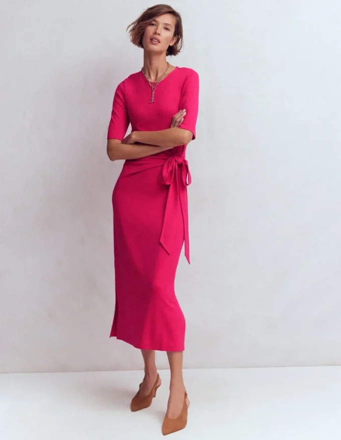 Zinnia Tie Ponte Midi Dress Vibrant Pink Zinnia Tie Ponte Midi Dress Vibrant Pink