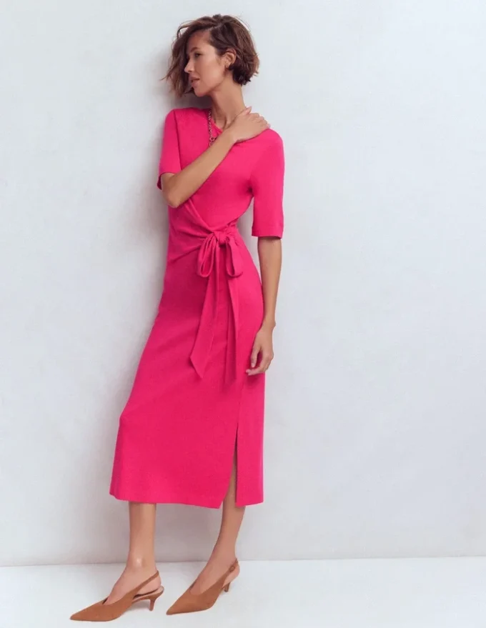 Zinnia Tie Ponte Midi Dress Vibrant Pink Zinnia Tie Ponte Midi Dress Vibrant Pink