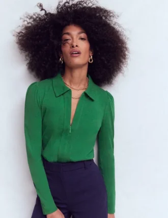 Zip Collar Supersoft Top Fresh Green