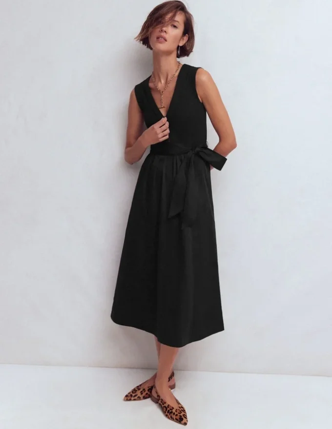 Zip-front Mix Media Dress Black Zip-front Mix Media Dress Black
