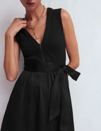 Zip-front Mix Media Dress Black