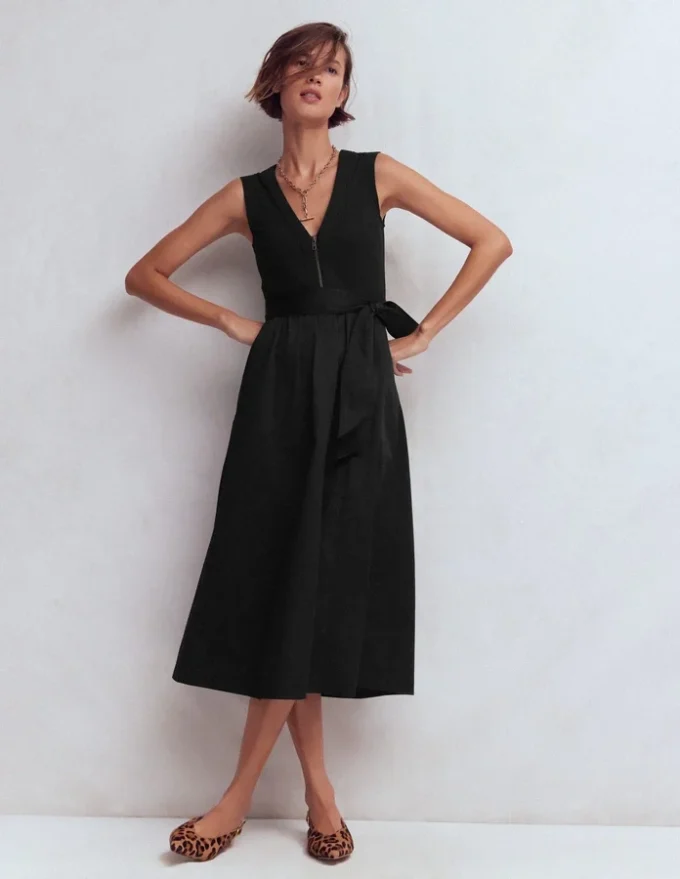 Zip-front Mix Media Dress Black Zip-front Mix Media Dress Black