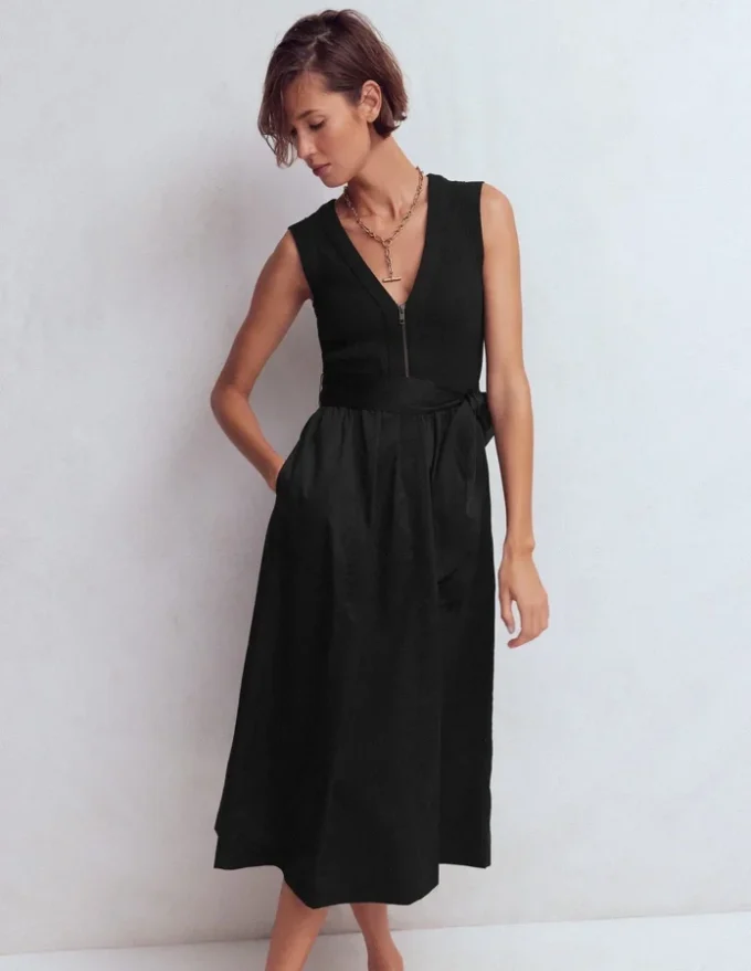 Zip-front Mix Media Dress Black Zip-front Mix Media Dress Black