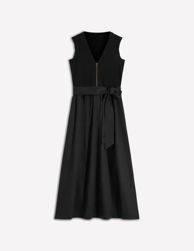 Zip-front Mix Media Dress Black Zip-front Mix Media Dress Black