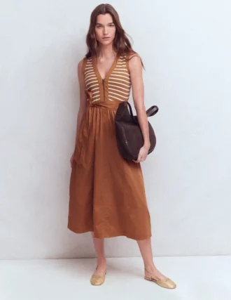 Zip-front Mix Media Dress Ginger and Ivory Stripe