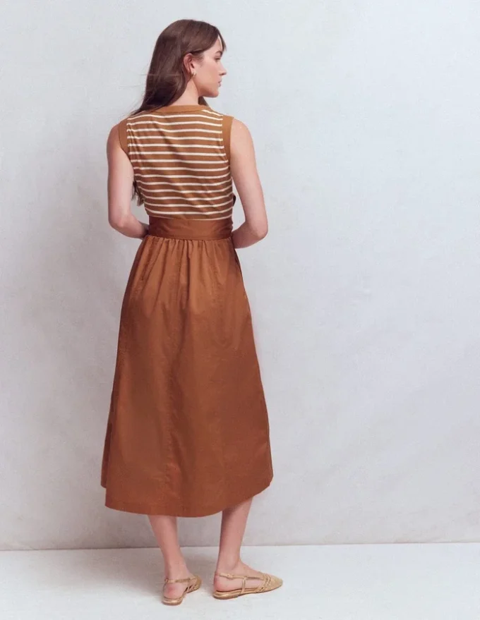 Zip-front Mix Media Dress Ginger and Ivory Stripe Zip-front Mix Media Dress Ginger and Ivory Stripe