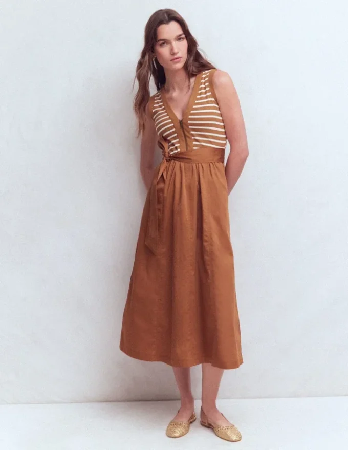Zip-front Mix Media Dress Ginger and Ivory Stripe Zip-front Mix Media Dress Ginger and Ivory Stripe