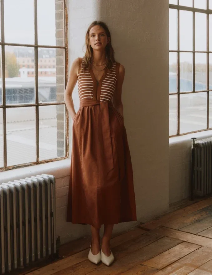 Zip-front Mix Media Dress Ginger and Ivory Stripe Zip-front Mix Media Dress Ginger and Ivory Stripe