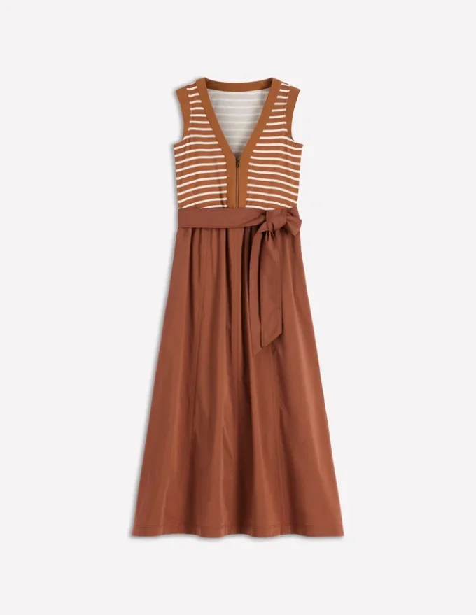 Zip-front Mix Media Dress Ginger and Ivory Stripe Zip-front Mix Media Dress Ginger and Ivory Stripe