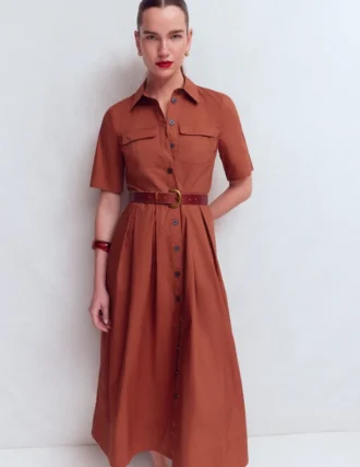 Zoe Short Sleeve Shirt Dress Burnt Orange